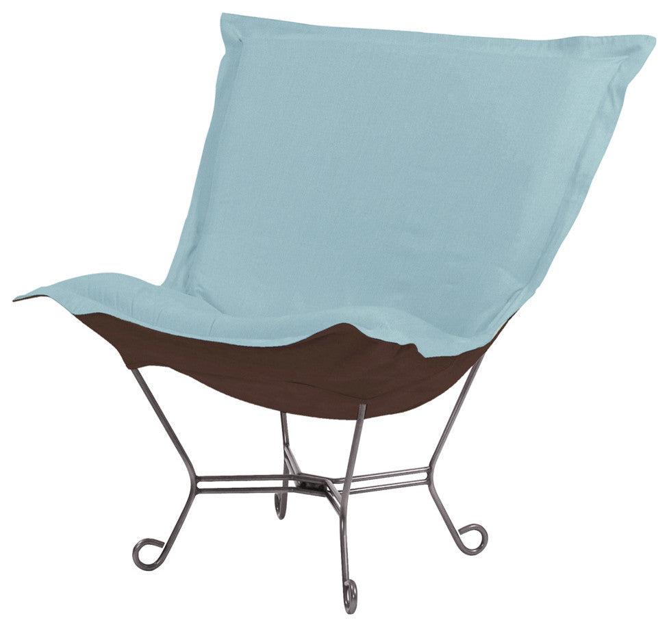 Scroll Puff Chair with Cover, Titanium Frame, Sterling Breeze