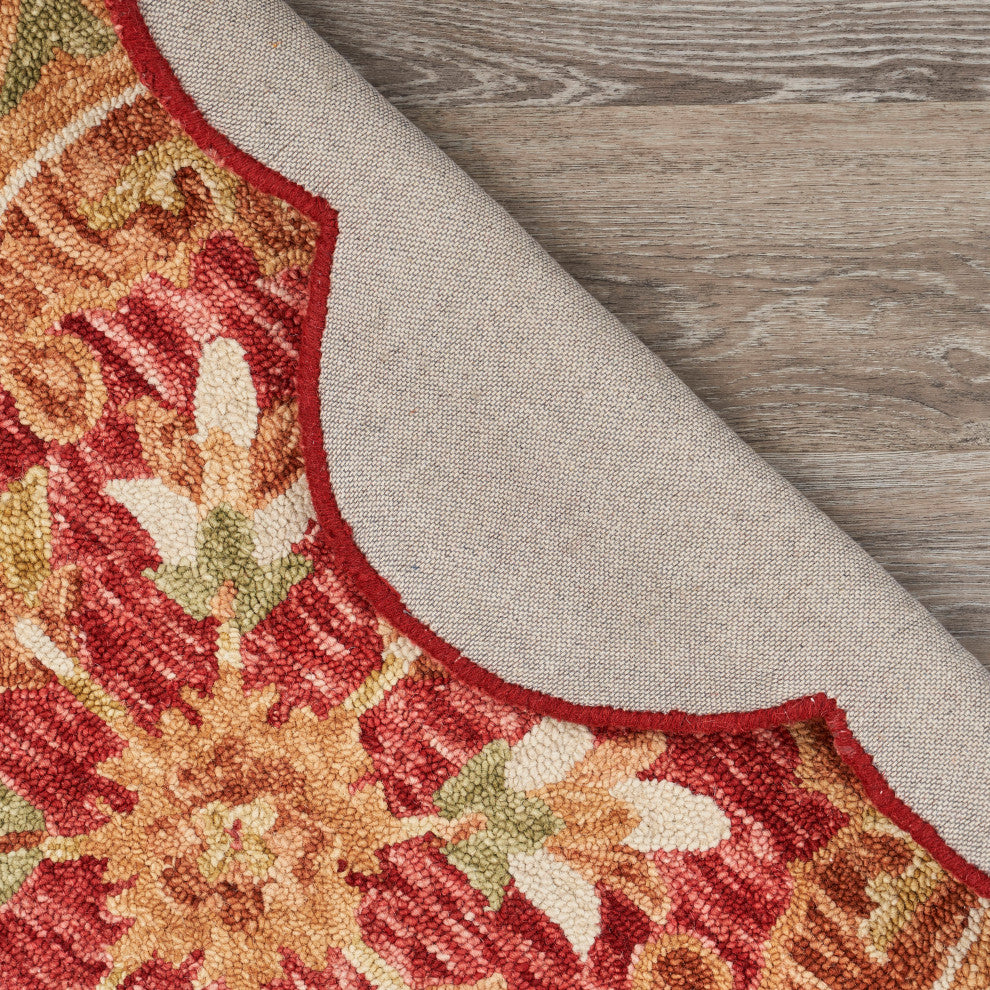 Burnt Red Medallion Garden Area Rug, 4' Round