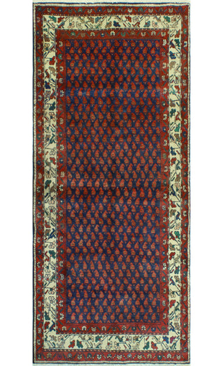 Fine Vintage Distressed Stephani Navy/Burgundy Runner, 3'8 x 8'9
