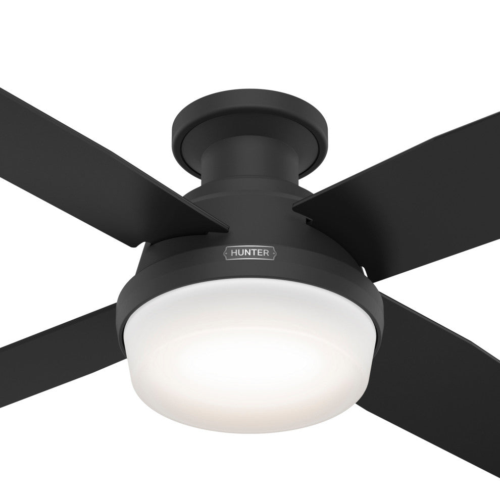 Hunter 52" Dempsey Matte Black Low Profile Ceiling Fan, LED Kit, Remote