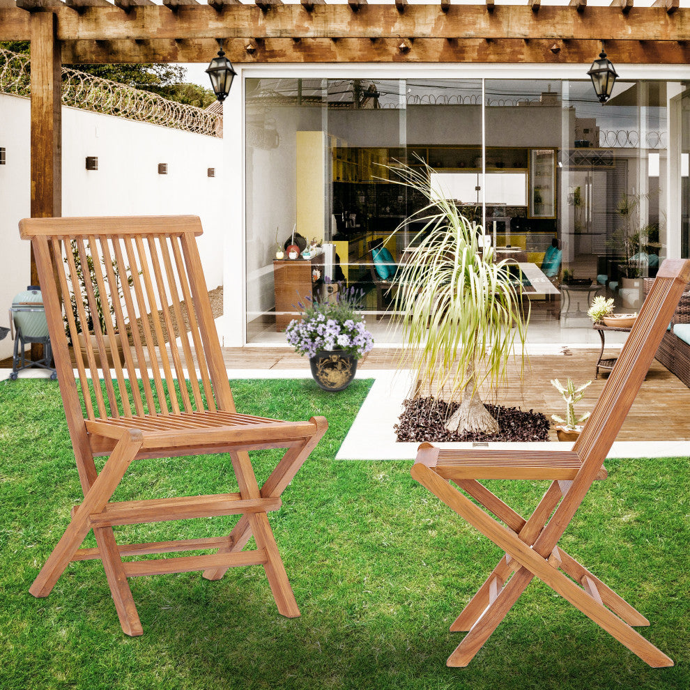 Teak Wood California Folding Outdoor Patio Side Chair, A-Grade Teak, Set of 2