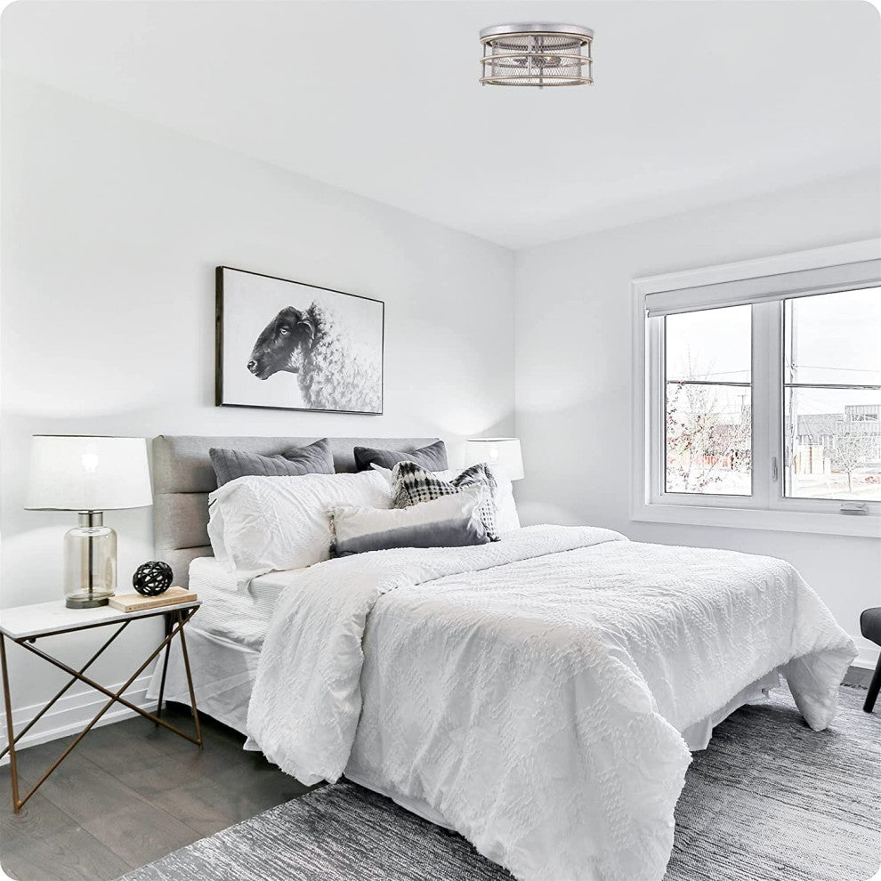 4 Light Farmhouse Flush Mount Ceiling Lamp, Cage