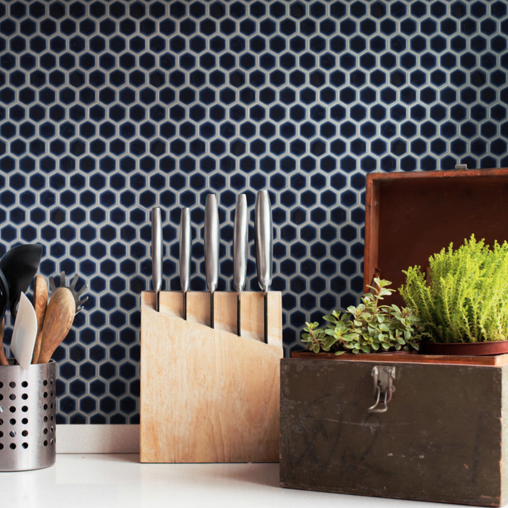 Hudson 1" Hex Smoky Blue Porcelain Floor and Wall Tile