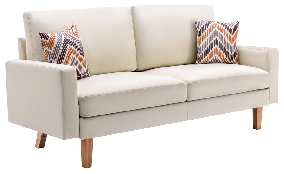Bahamas Linen Sofa and Chair Set With 2 Throw Pillows, Beige