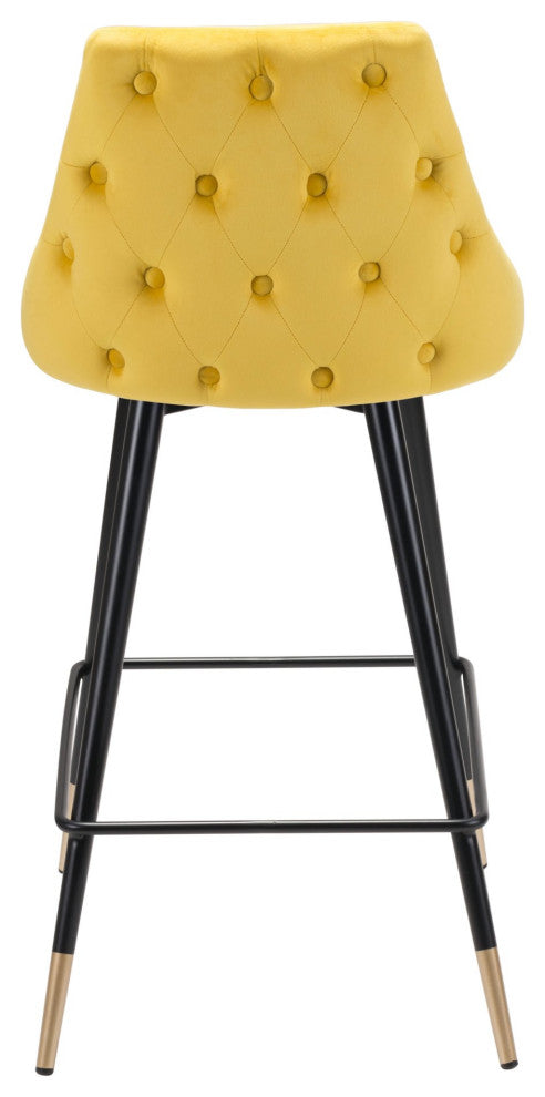 Counter Stool Chair, Steel Metal, Fabric, Yellow, Black, Gold, Cafe Bistro