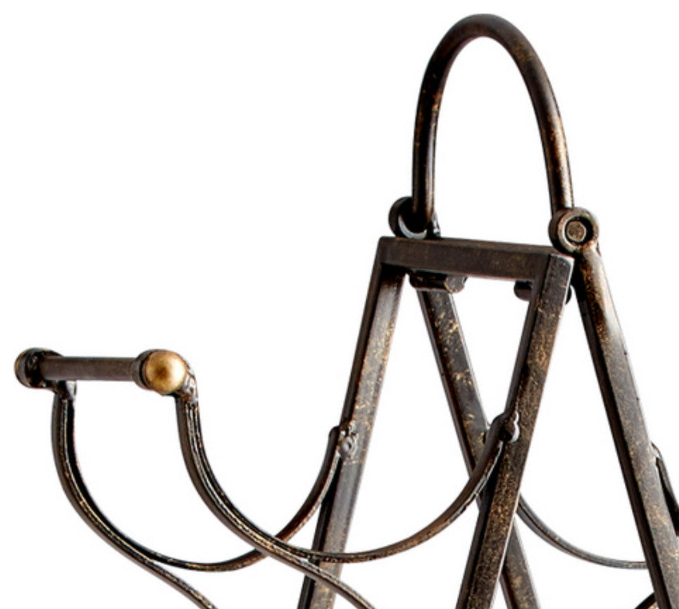 Luxe Rustic Old World Tabletop 8 Bottle Wine Rack, Iron Pyramid Portable Handle