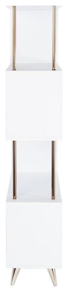 Maklaine Modern Wooden 4 Shelf Bookcase in White and Champagne