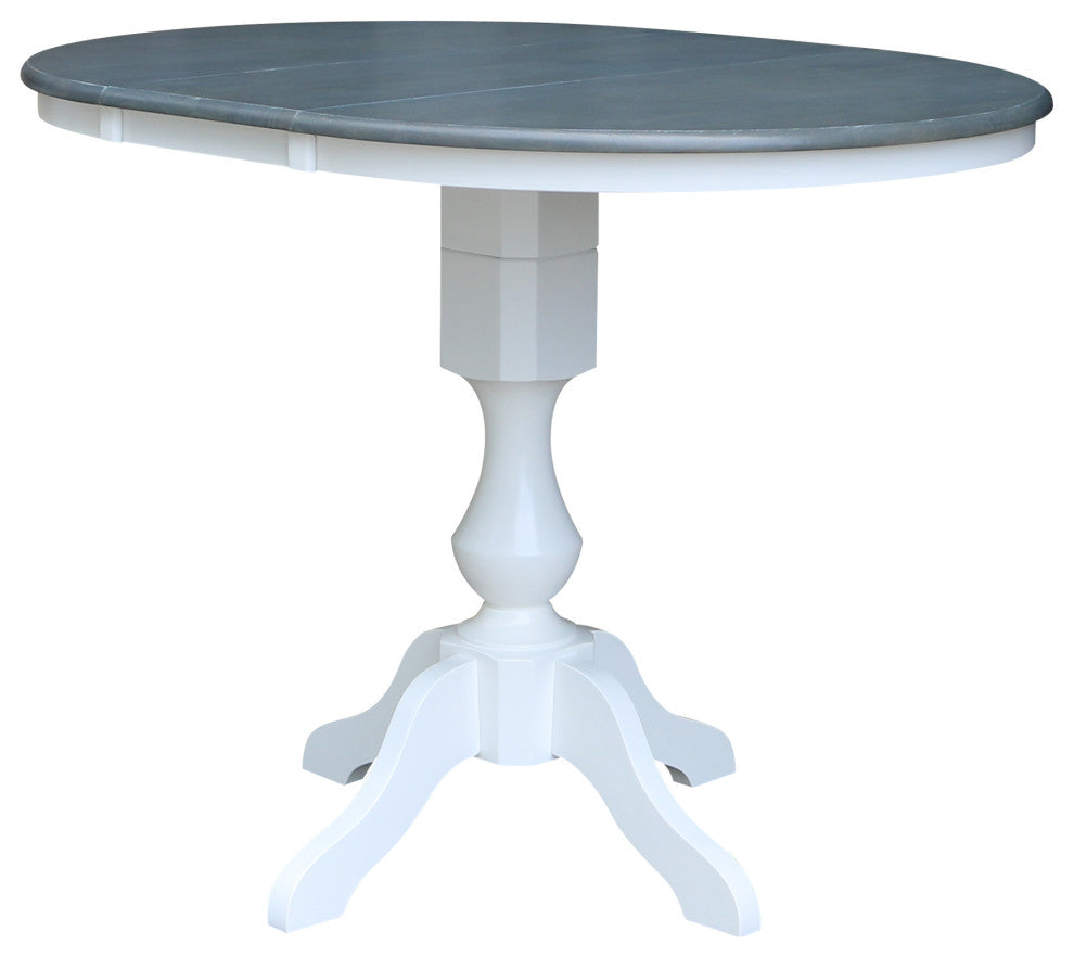 36" Round Top Pedestal Counter Height Dining Table with 12" Leaf