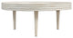 33" Coffee Table Mango Wood Round Top Grooved Edge Distressed White Finish