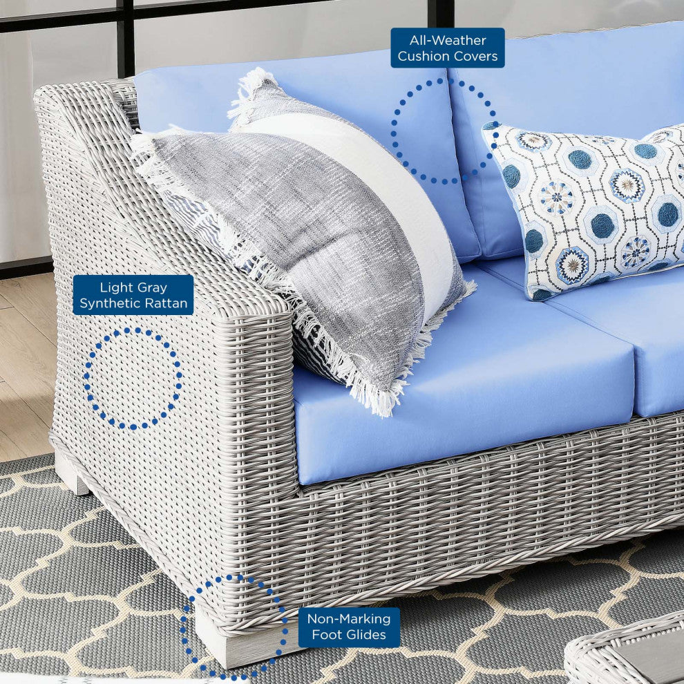 Lounge Sectional Sofa Chair Set, Rattan, Wicker, Gray Blue, Modern, Outdoor