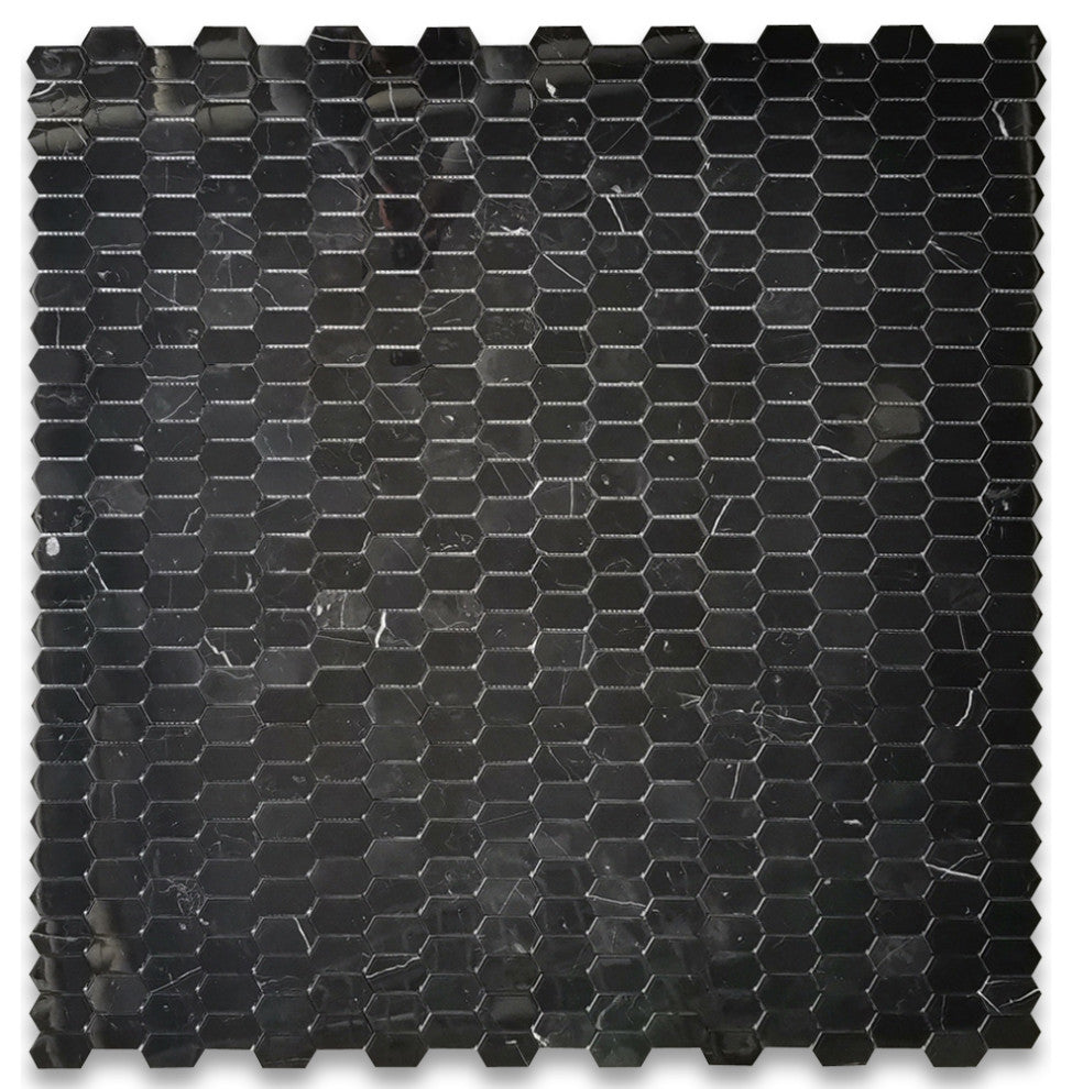 Nero Marquina Black Marble Constellation Hexagon Mosaic Tile Polished, 1 sheet