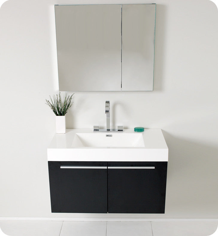 Vista Black Modern Bathroom Vanity With Medicine Cabinet, FFT3076CH