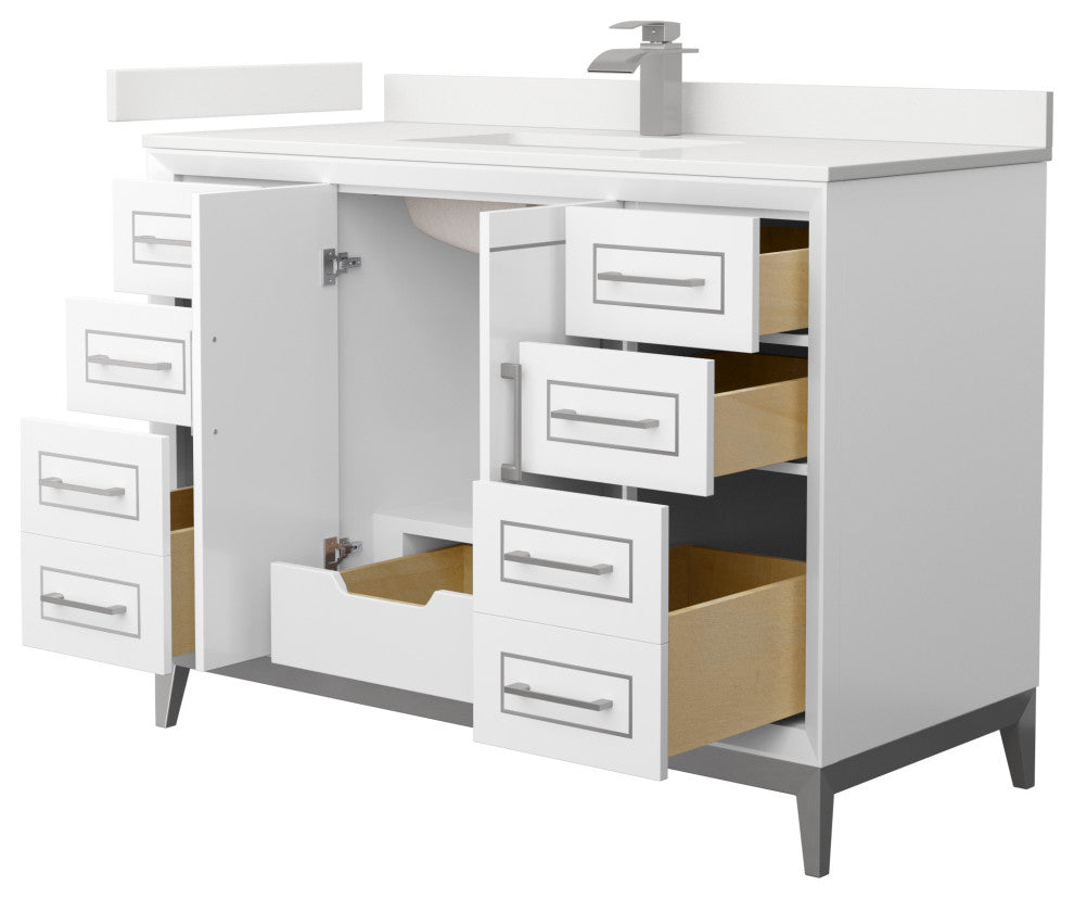Marlena 48" Single Vanity, Quartz Top, 1-Hole, Nickel Trim