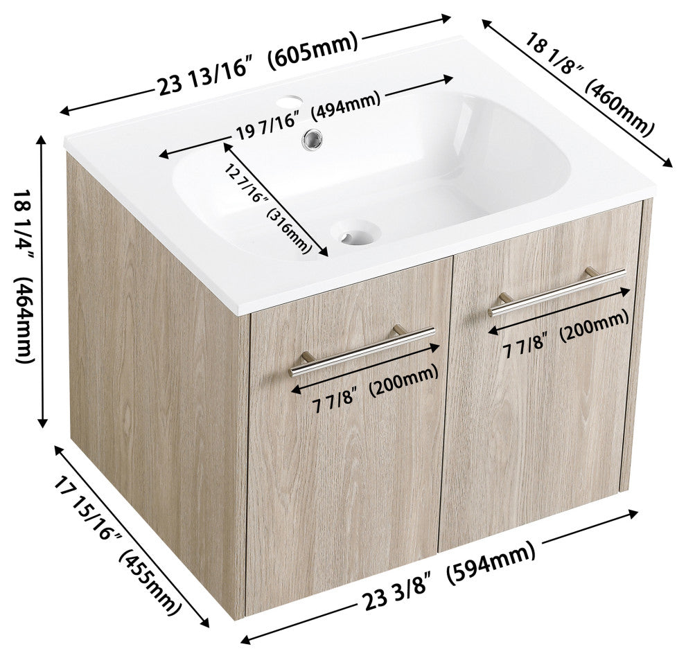 24" Plywood Wall Mounted Bath Vanity Set, Integrated Resin Sink