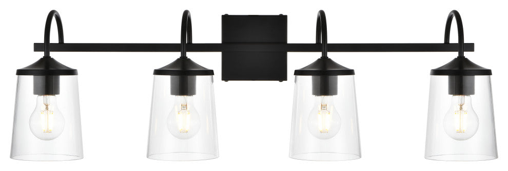 4 Light Black And Clear Bath Sconce