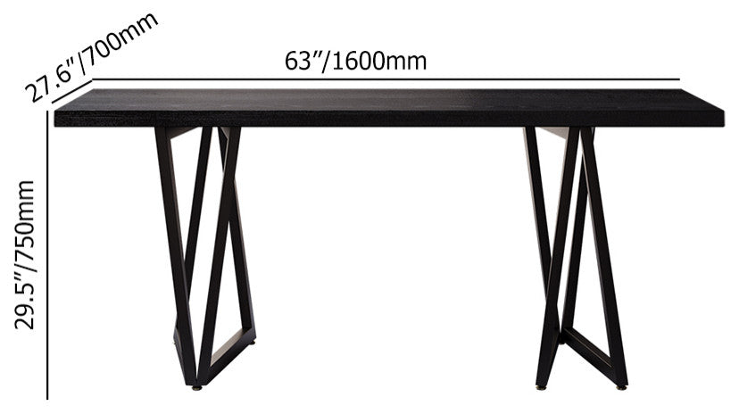 63" Rectangular Dining Table Black Solid Wood Table Top Square Metal Base, Black