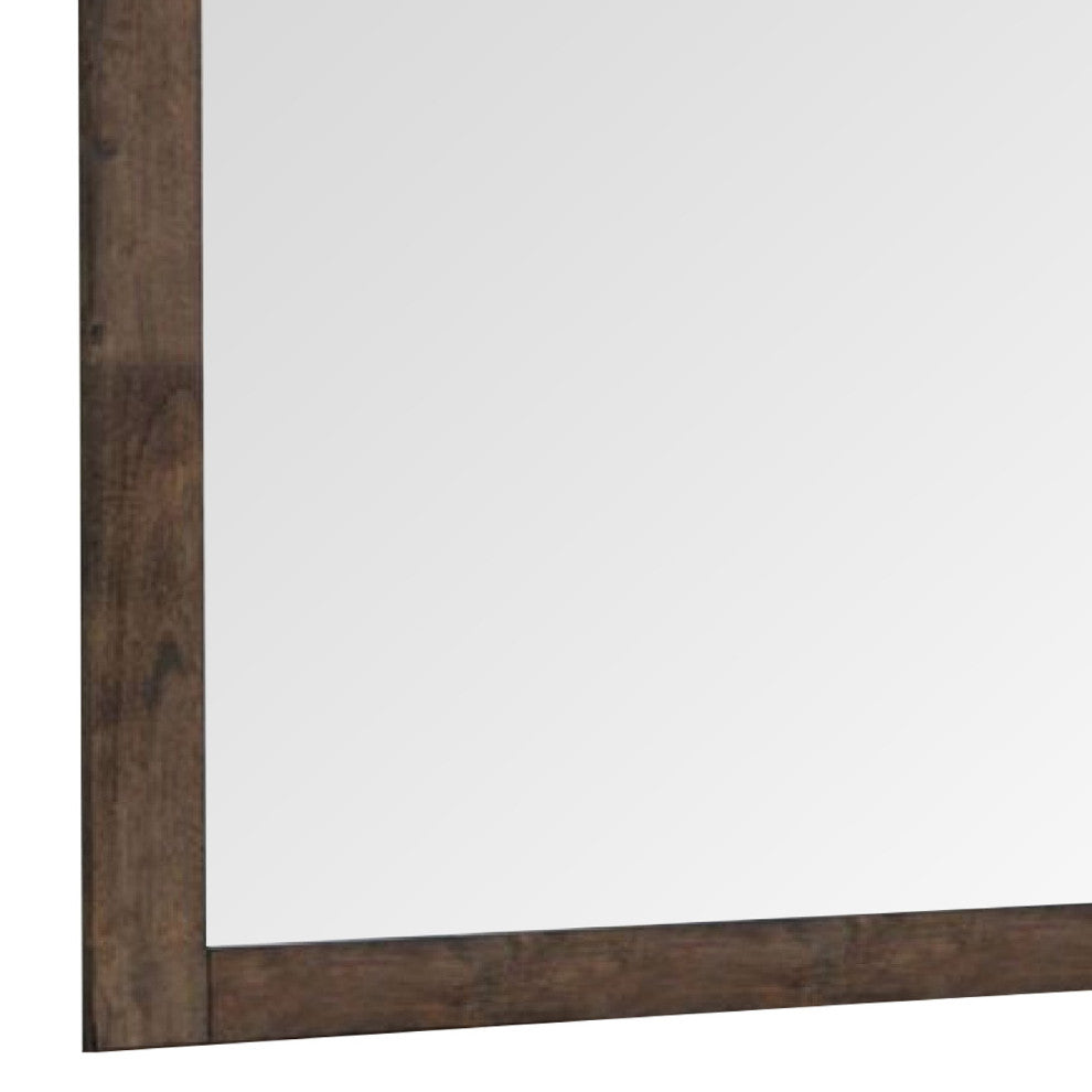 Benzara BM275062 Wood Portrait Mirror, Beveled Trim Top, Wood Grain, Oak Brown