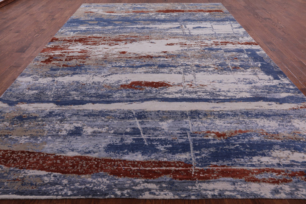 Modern Hand Knotted Wool and Silk Rug 9' 10" X 13' 3" Q7247