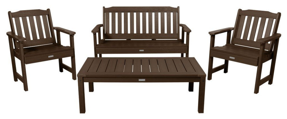 4' Lehigh Bench, Chairs, Conversation Table, 4-Piece Set, Weathered Acorn