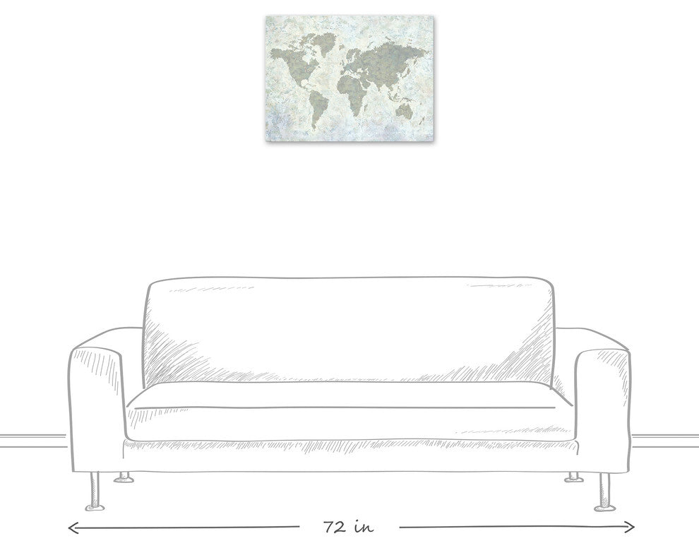 Neutral World Map Painted 18x24 Canvas Wall Art