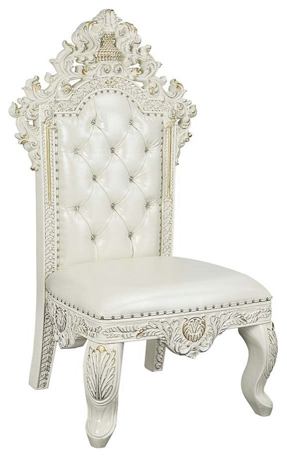 Acme Adara Side Chair Set of 2 White PU and Antique White Finish