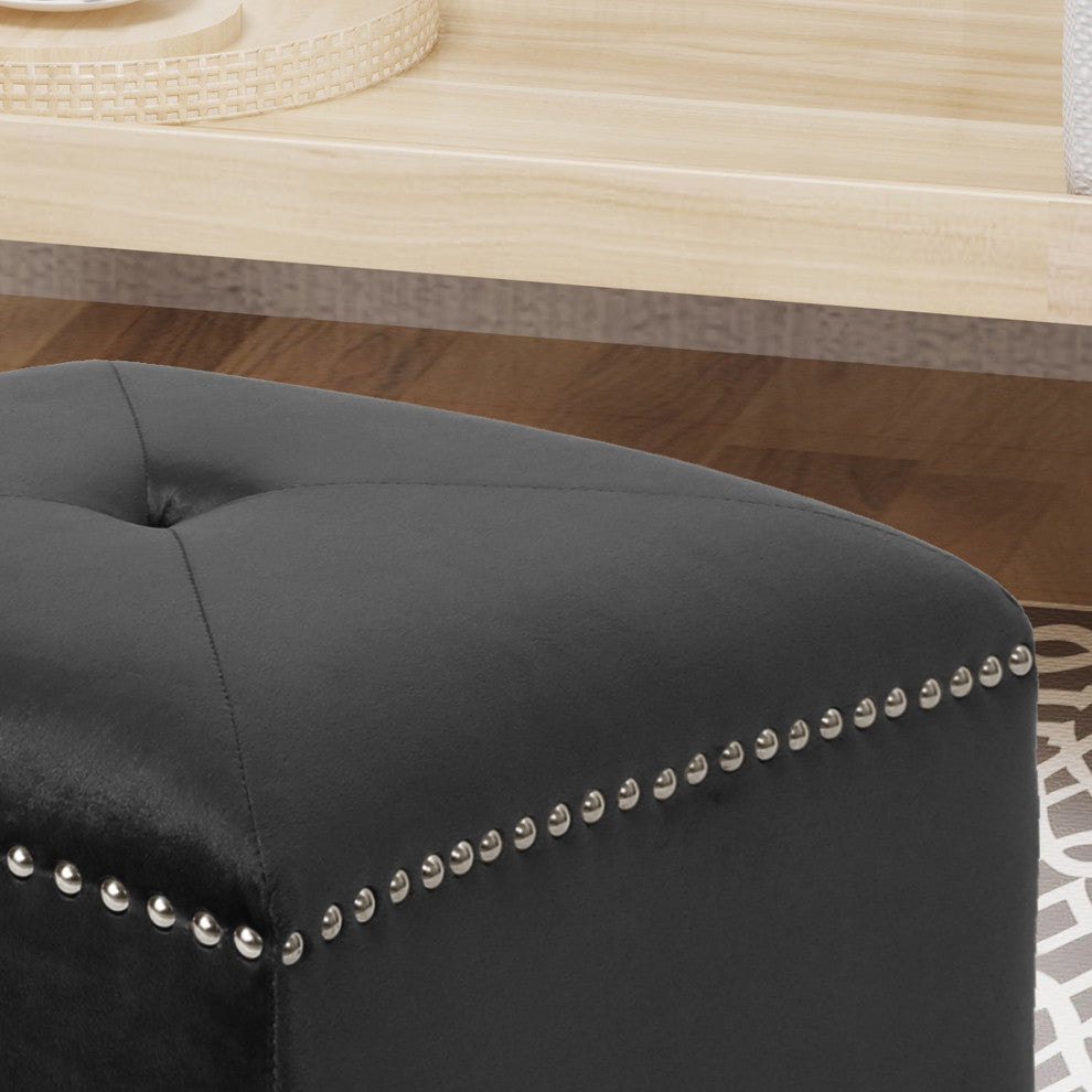 GDF Studio Allen Glam Velvet Ottoman, Black
