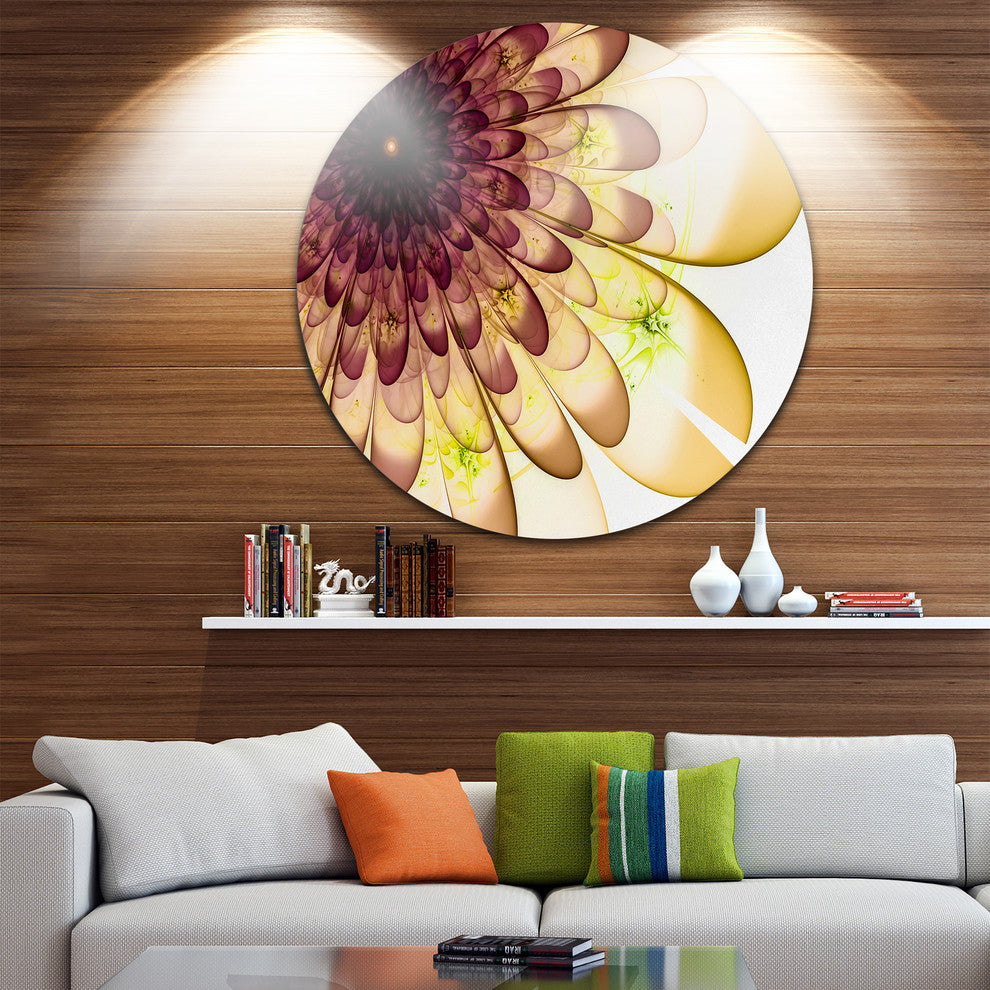 Brown Yellow Typical Flower Fractal, Floral Round Wall Art, 23"