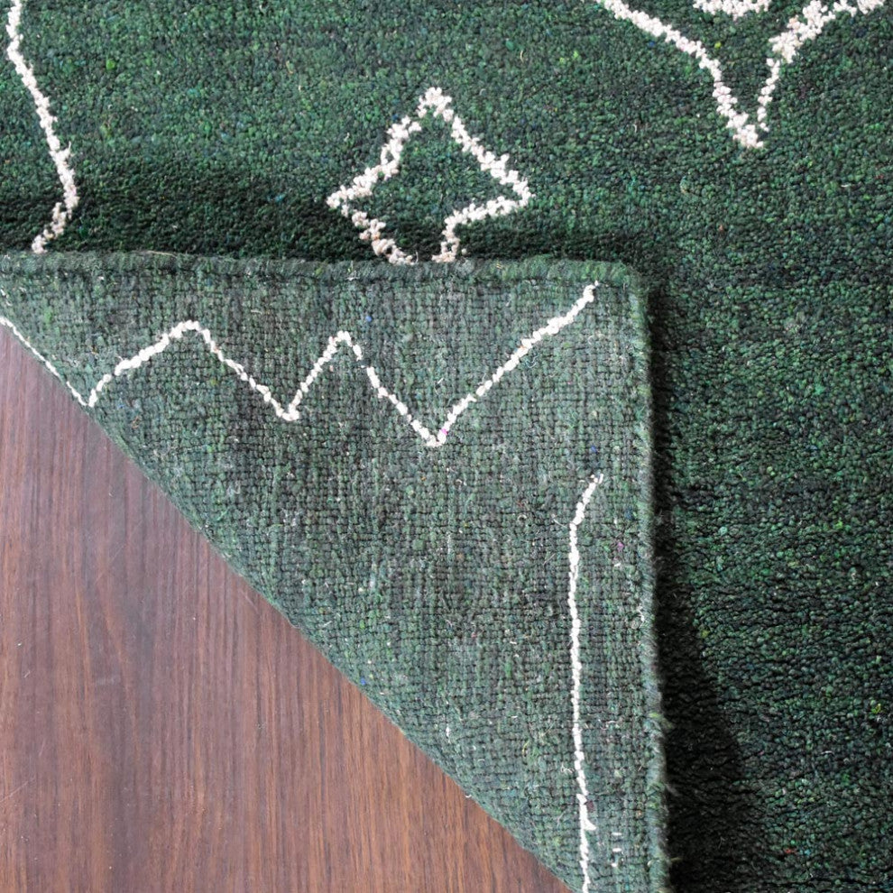 HAND KNOTTED LOOM SILK AREA RUGS-8'x10',Rectangle,Dark Green White,Contemporary