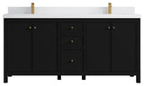 Chicago 72" Double Sink Bathroom Vanity, Black 2" White Quartz