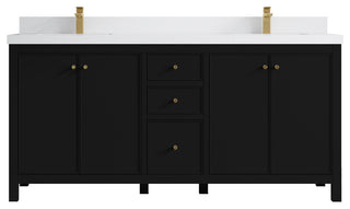 Chicago 72" Double Sink Bathroom Vanity, Black 2" White Quartz