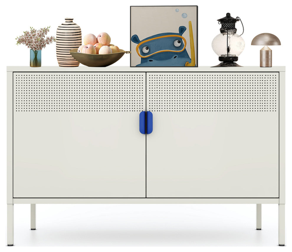 Free Standing Ventilated Metal Sideboard Steel Cabinets Light Gray