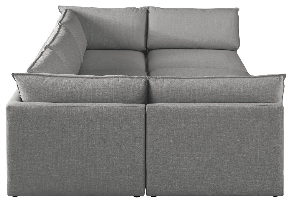 Mackenzie Linen Textured Fabric 6-Piece Modular U-Shaped Sectional, Grey