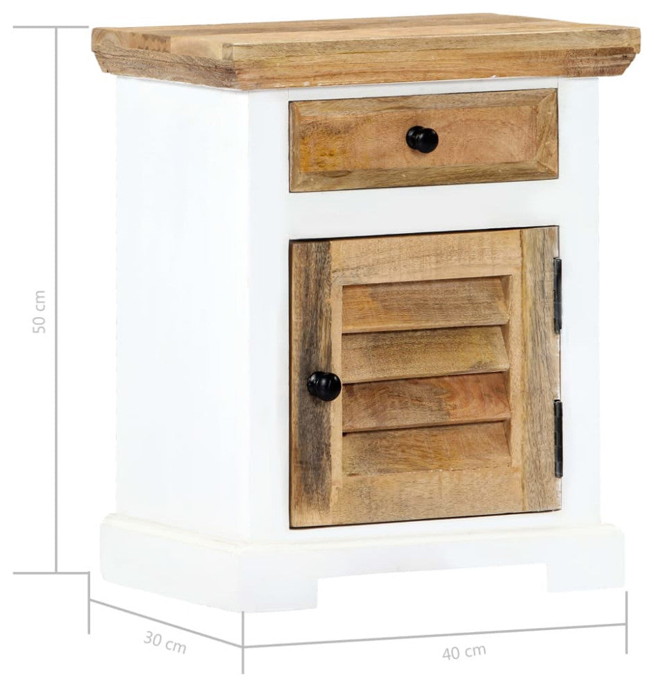 vidaXL Nightstand End Table for Bedroom White and Brown Solid Rough Wood Mango