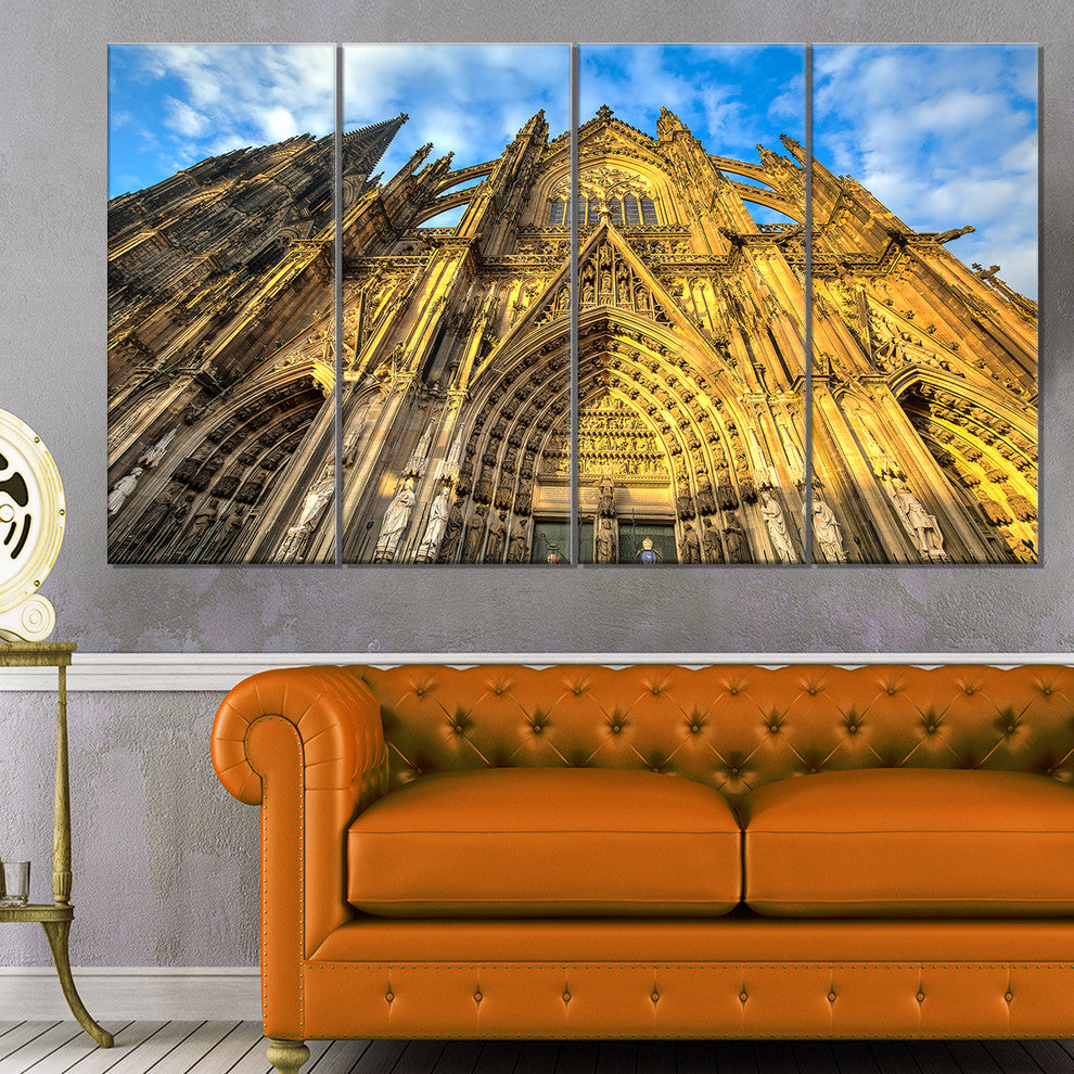 Dom Church in City Cologne Lit By Sun, Cityscape Canvas Print, 48"x28", 4 Panels