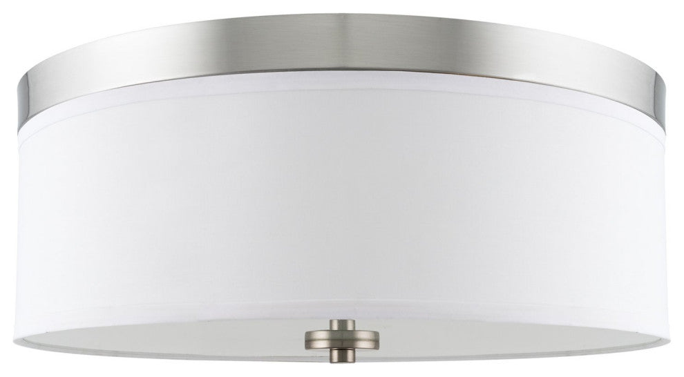 Kira Home Walker 15" Flush Mount Ceiling Light, White Fabric Shade, Round Glass