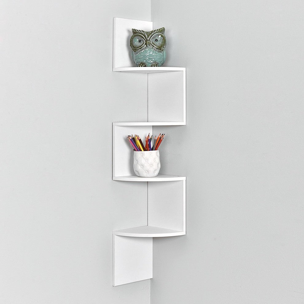Zig Zag 4-Tier Corner Wall Shelf, White