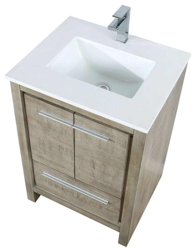 Lafarre 24" Rustic Acacia White Quartz Top, White Sink, and Monte Chrome Faucet