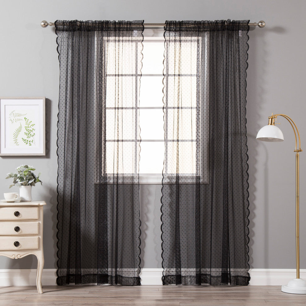 Jacquard Sheer Lace Dotted Curtain Pair