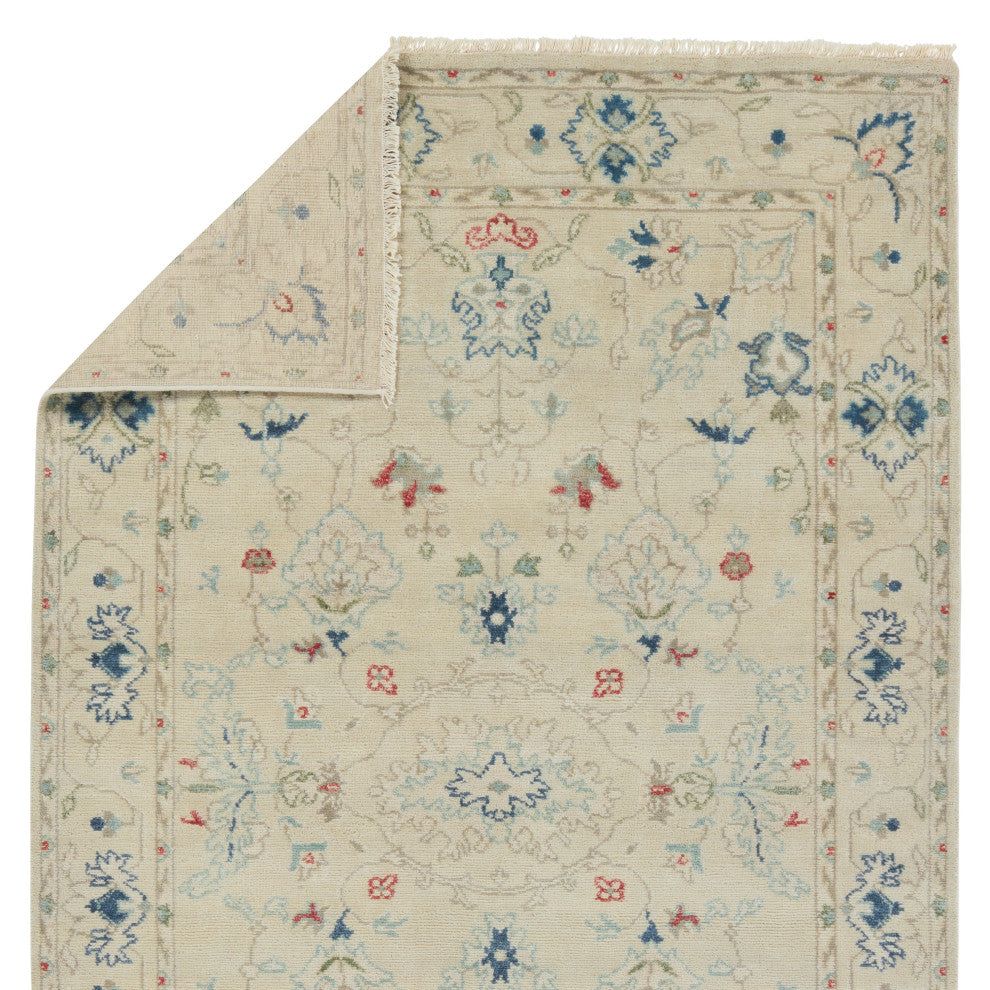 Jaipur Living Hacci Hand-Knotted Floral Cream/ Blue Area Rug, 10'x14'
