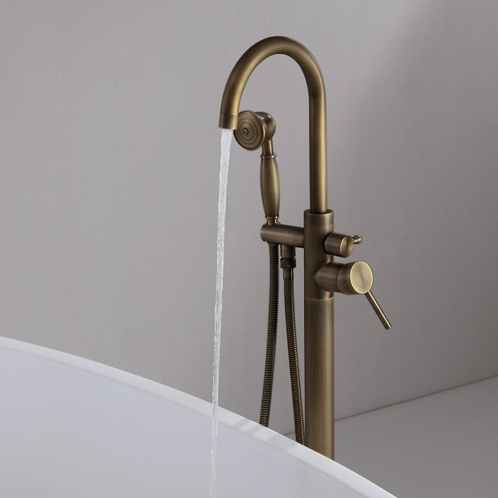 Classic Single Handle Swirling Spout Freestanding Tub Faucet with Handshower