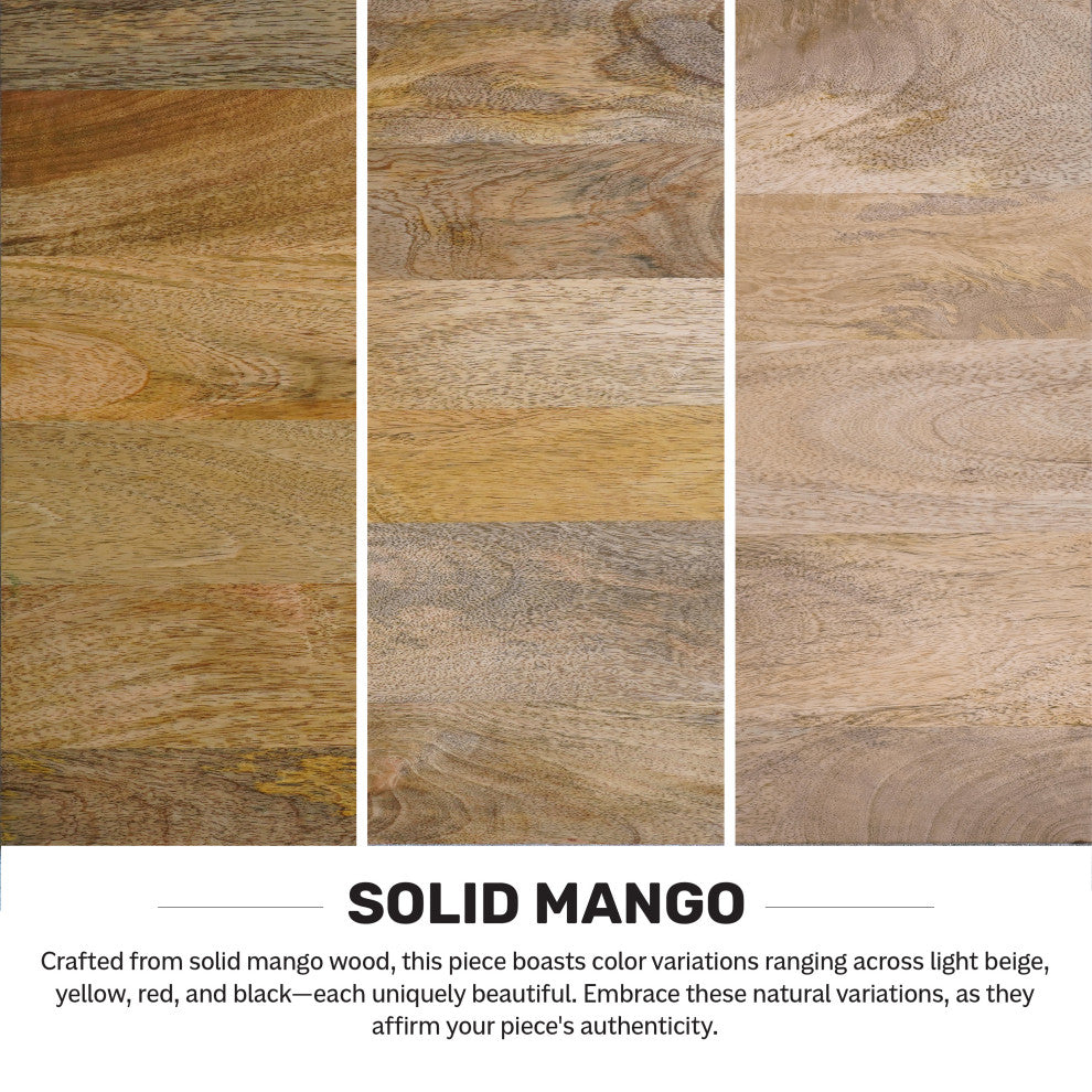 Jager Solid Mango Wood Bookshelf With Doors, Natural