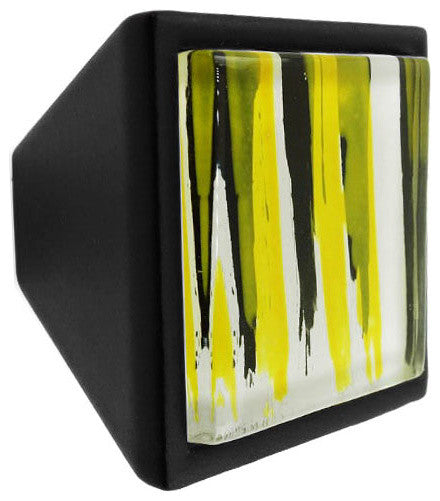Hand Brushed Gold Rush Crystal Glass Black Metal Square Frustum Knob