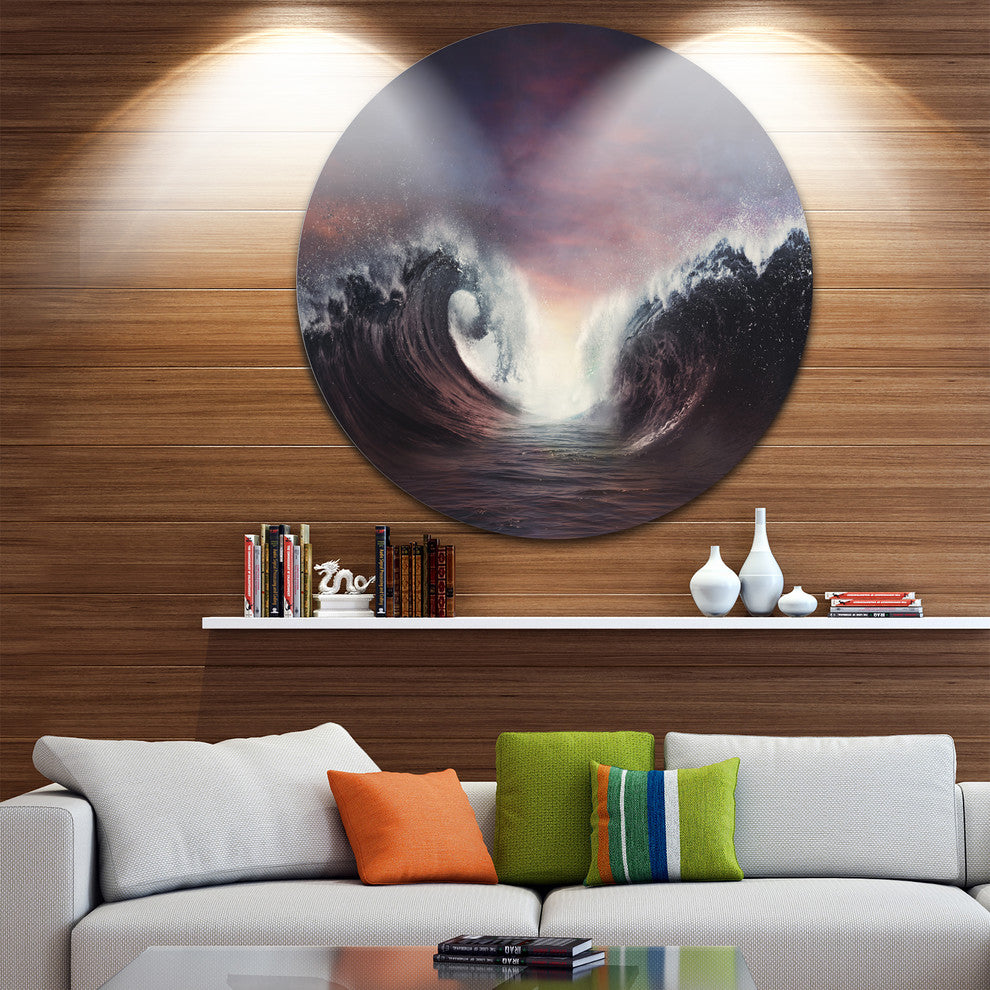 Dark Parting Ocean With Colorful Clouds, Seashore Disc Artwork, 23"