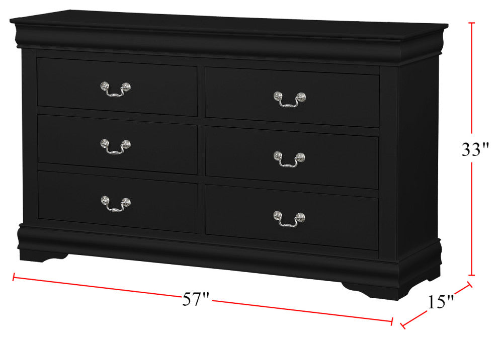 Wooden 6-Drawer Dresser, Black