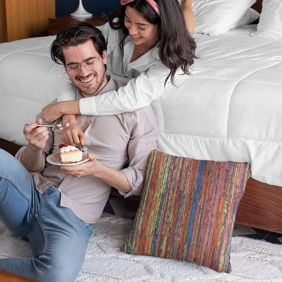 Plutus Multi-Color Red Sea Stripe Luxury Throw Pillow, 22"x22"