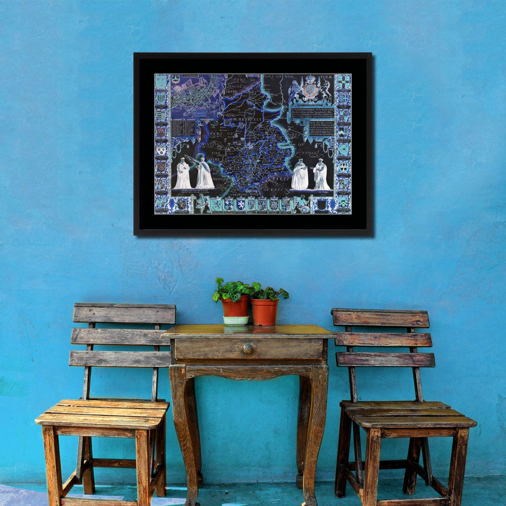 Cambridgeshire Vintage Vivid Color Map Canvas, 28"x37"