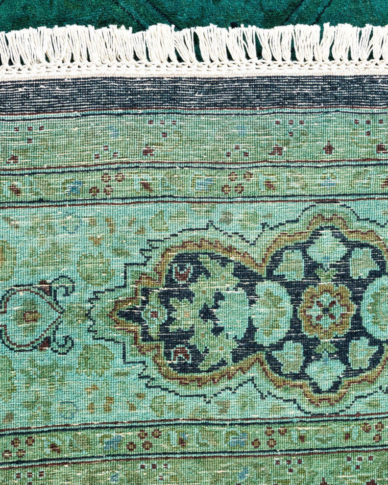 Fine Vibrance, One-of-a-Kind Hand-Knotted Area Rug Green, 6'1"x6'1"