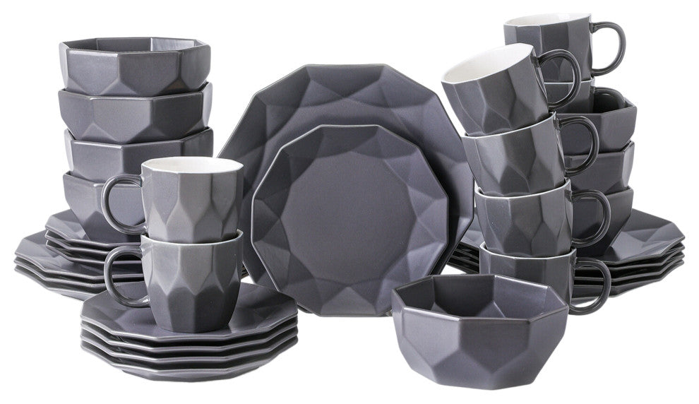 Stone Lain Jamie Porcelain 32 Piece Dinnerware Set, Grey