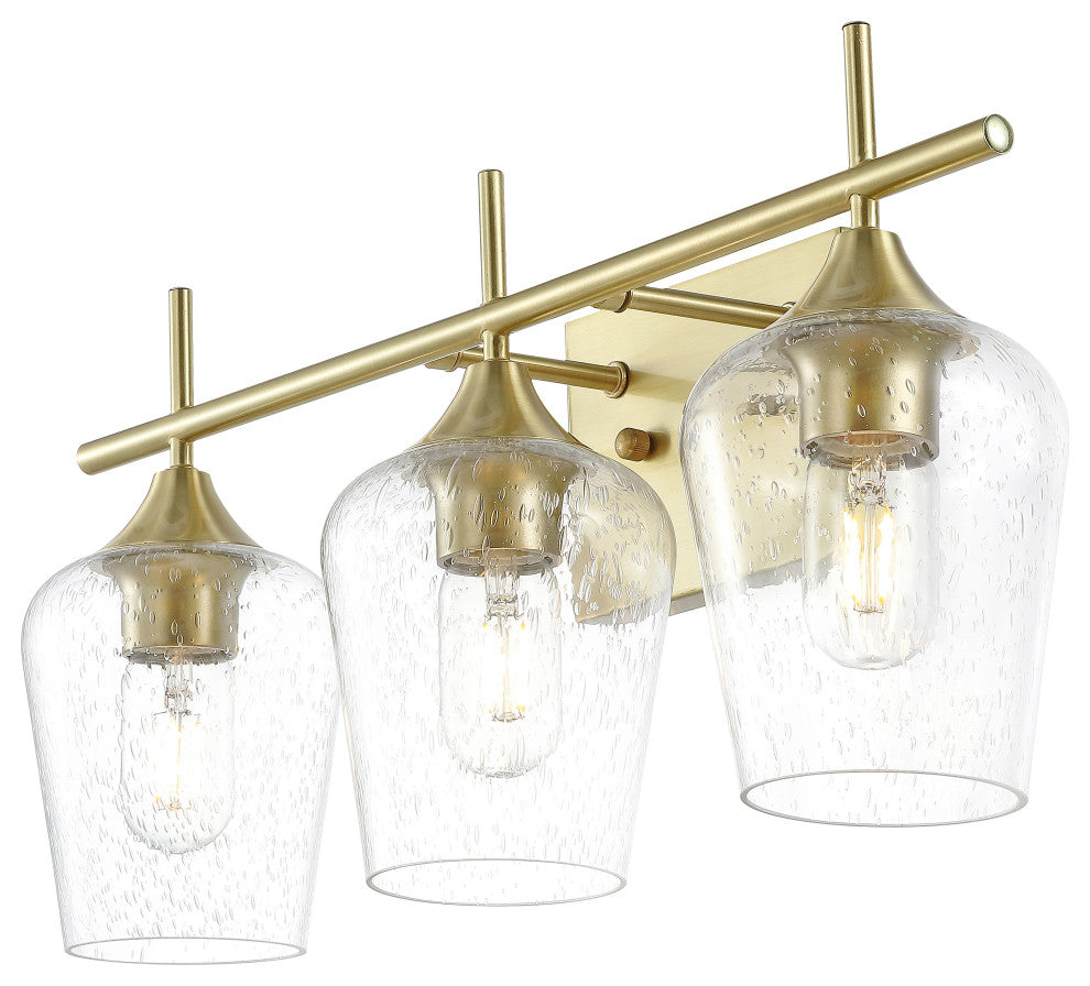 3-Light Vanity Light Sconce With Seeded Glass Shades, Gold