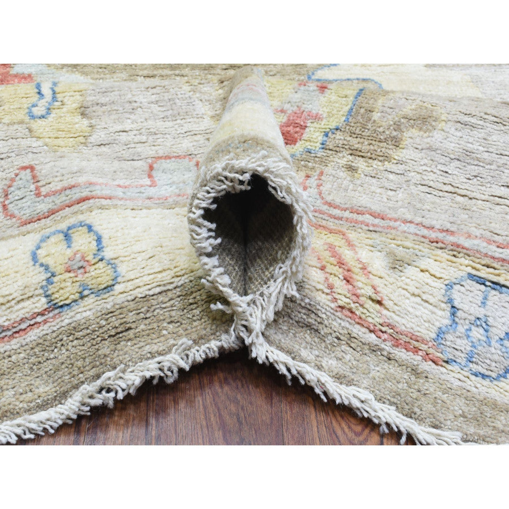 Taupe Hand Knotted Wool Afghan Angora Oushak Oversized Oriental Rug, 12'x17'6"